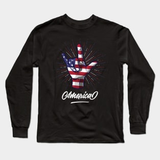 I Love You Hand Sign Gesture USA American Flag Cute Long Sleeve T-Shirt